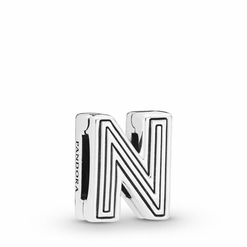 Pandora Reflexions™ Letter N Clip Charm - Sterling Silver/Silicone - Canada | VK3209SR